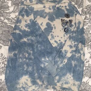 Blue and Cream dyed “Growth 🌞🦋🌙 Renewal” Sweatshirt.